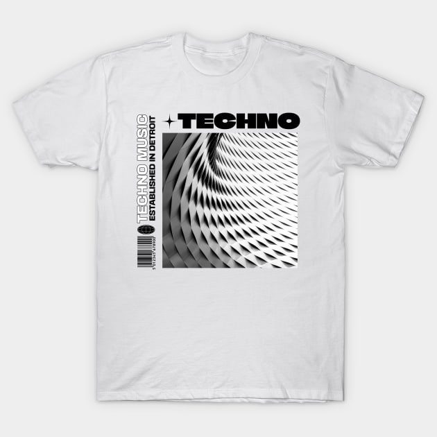 TECHNO  - Modern Art (Black) T-Shirt by DISCOTHREADZ 